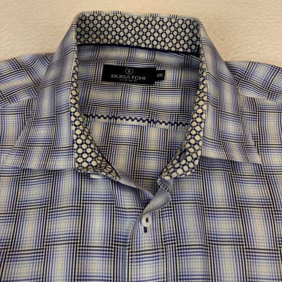 BUGATCHI Men's XXL Long Sleeve Plaid Dress Shirt Button Down Blue White - Picture 3 of 7